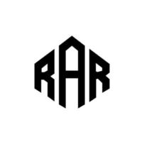 RAR letter logo design with polygon shape. RAR polygon and cube shape logo design. RAR hexagon vector logo template white and black colors. RAR monogram, business and real estate logo.