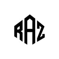 RAZ letter logo design with polygon shape. RAZ polygon and cube shape logo design. RAZ hexagon vector logo template white and black colors. RAZ monogram, business and real estate logo.