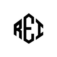 diseño de logotipo de letra rei con forma de polígono. rei polígono y diseño de logotipo en forma de cubo. rei hexágono vector logo plantilla colores blanco y negro. monograma rei, logotipo comercial y inmobiliario.