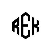 REK letter logo design with polygon shape. REK polygon and cube shape logo design. REK hexagon vector logo template white and black colors. REK monogram, business and real estate logo.