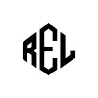 diseño de logotipo de letra rel con forma de polígono. diseño de logotipo en forma de cubo y polígono rel. rel hexágono vector logo plantilla colores blanco y negro. monograma rel, logotipo comercial e inmobiliario.