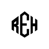 REH letter logo design with polygon shape. REH polygon and cube shape logo design. REH hexagon vector logo template white and black colors. REH monogram, business and real estate logo.