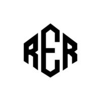 RER letter logo design with polygon shape. RER polygon and cube shape logo design. RER hexagon vector logo template white and black colors. RER monogram, business and real estate logo.