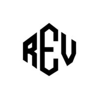 diseño de logotipo de letra rev con forma de polígono. diseño de logotipo en forma de cubo y polígono rev. rev hexágono vector logo plantilla colores blanco y negro. monograma rev, logotipo comercial e inmobiliario.