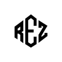 REZ letter logo design with polygon shape. REZ polygon and cube shape logo design. REZ hexagon vector logo template white and black colors. REZ monogram, business and real estate logo.