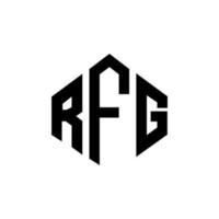 RFG letter logo design with polygon shape. RFG polygon and cube shape logo design. RFG hexagon vector logo template white and black colors. RFG monogram, business and real estate logo.