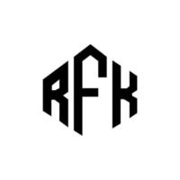 RFK letter logo design with polygon shape. RFK polygon and cube shape logo design. RFK hexagon vector logo template white and black colors. RFK monogram, business and real estate logo.