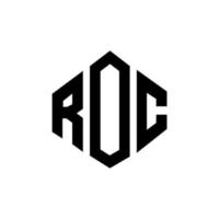 ROC letter logo design with polygon shape. ROC polygon and cube shape logo design. ROC hexagon vector logo template white and black colors. ROC monogram, business and real estate logo.