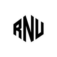 RNU letter logo design with polygon shape. RNU polygon and cube shape logo design. RNU hexagon vector logo template white and black colors. RNU monogram, business and real estate logo.