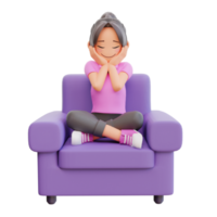 3d render cute girl sitting on the sofa png