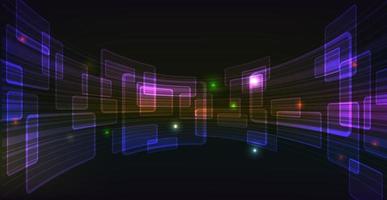 Geometric background with neon glow. Luminous blocks in the form of a grid curved inwards. vector