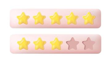 Feedback rating in the form of five stars in 3D. The concept of assessing customer satisfaction. 3D icons on a white background. vector illustration