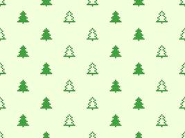 Tree cartoon character seamless pattern on green background. Pixel style vector