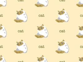 Cat cartoon character seamless pattern on yellow background. Pixel style vector