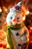 Christmas snowman decorations in festive holiday lights photo