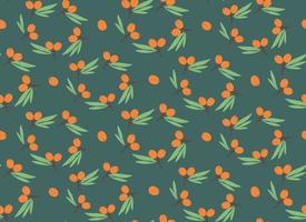 Seamless pattern with sea buckthorn. Texture with berries in flat style. vector