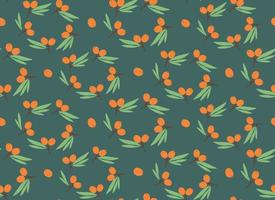 Seamless pattern with sea buckthorn. Texture with berries in flat style. vector