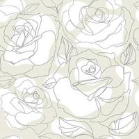 Rose flowers seamless pattern in Line art on neutral pastel background, vector illustration. Elegant style. Natural background.Botanical pattern for print design. Trendy floral design.