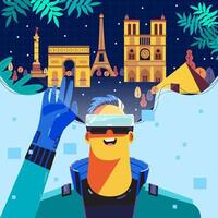 Man Travel To France Virtually Concept vector