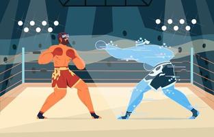 Boxer Practice With Virtual Sparring Partner Concept vector