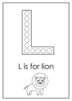 Learning English alphabet for kids. Letter L. Dot marker activity. vector