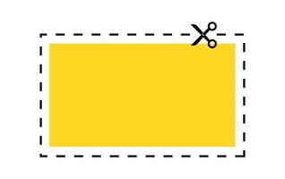 cupón amarillo a la venta. plantilla de descuento con línea de corte punteada e icono de tijeras sobre fondo blanco. vector