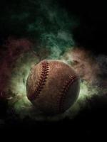 Baseball on the color smoke background photo