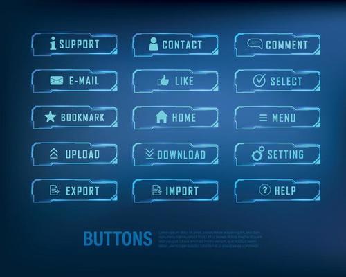 button collection sci-fi style set color blue