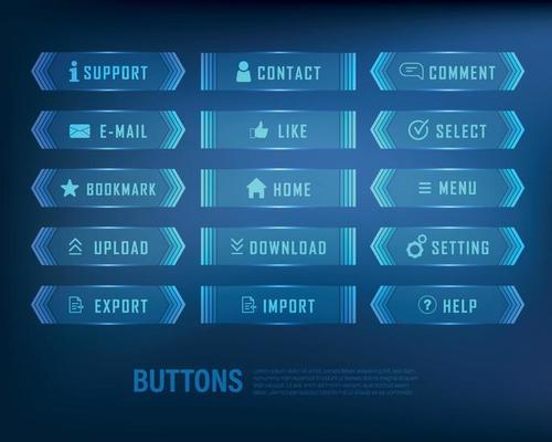 button collection sci-fi style set color blue