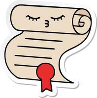 sticker of a cute cartoon contract vector