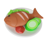 icône d'illustration 3d de poisson cuit png