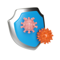 virus och sköld 3d illustration ikon png