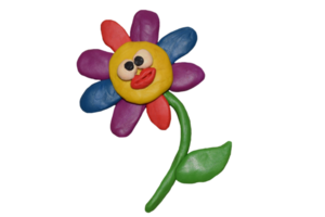 artesanato infantil feito de plasticina - uma flor multicolorida com olhos png