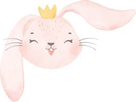 schattig konijn konijn gezicht hoofd dragen kroon aquarel