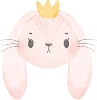 cabeça de rosto de coelhinho fofo usando aquarela de coroa png