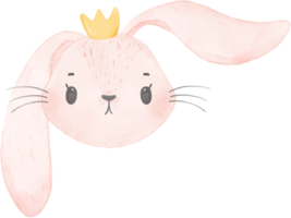 söt kanin kanin ansikte huvudet bär krona akvarell png