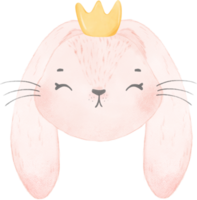 schattig konijn konijn gezicht hoofd dragen kroon aquarel
