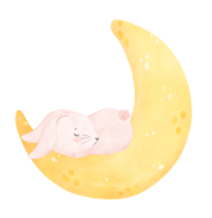 mignon bébé lapin sur l'aquarelle du croissant de lune
