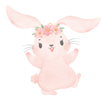 schattig lief prinses baby roze konijntje met bloemenkroon aquarel png