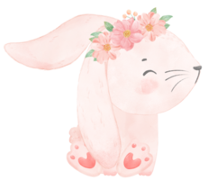 mignon bébé princesse douce lapin rose avec couronne florale aquarelle png