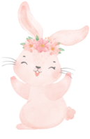 schattig lief prinses baby roze konijntje met bloemenkroon aquarel png