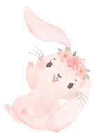linda princesa doce coelhinho rosa bebê com aquarela de coroa floral png