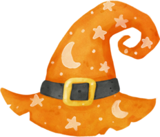 aquarelle orange halloween magique chapeau de sorcière dessin à la main png