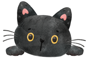 cartone animato dell'acquerello del viso della testa di gatto nero carino png