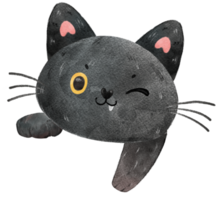 cartone animato dell'acquerello del viso della testa di gatto nero carino png