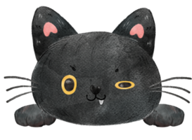 cartone animato dell'acquerello del viso della testa di gatto nero carino png