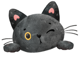 dessin animé aquarelle de visage de tête de chat noir mignon png