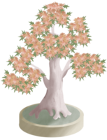 pianta in vaso dell'albero dei bonsai con la raccolta isolata dell'illustrazione della pittura dell'acquerello del fiore. zen spirituale dell'albero antico giapponese