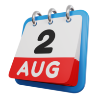 2 augusti dag kalender 3d framför vänster vy png