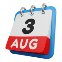 3 agosto giorno calendario rendering 3d vista a sinistra png